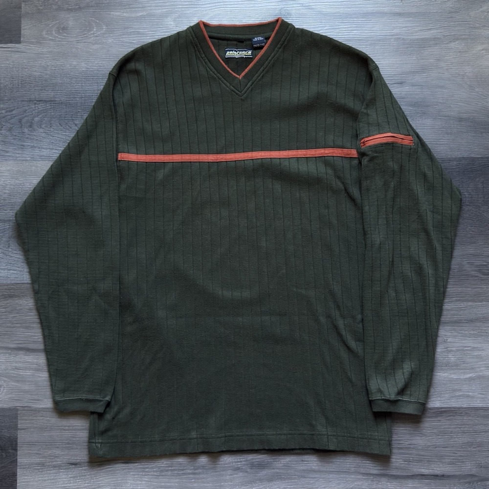 Vintage Y2K Point Zero Ribbed Sweater Mens L Green Striped Skater Grunge